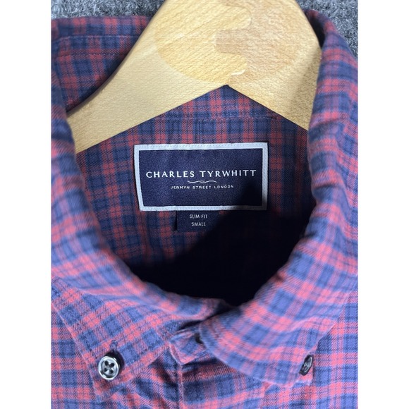 Charles Tyrwhitt COTTON SLIM FIT Mens Size S Blue Red Plaid Dress Shirt - Picture 6 of 10